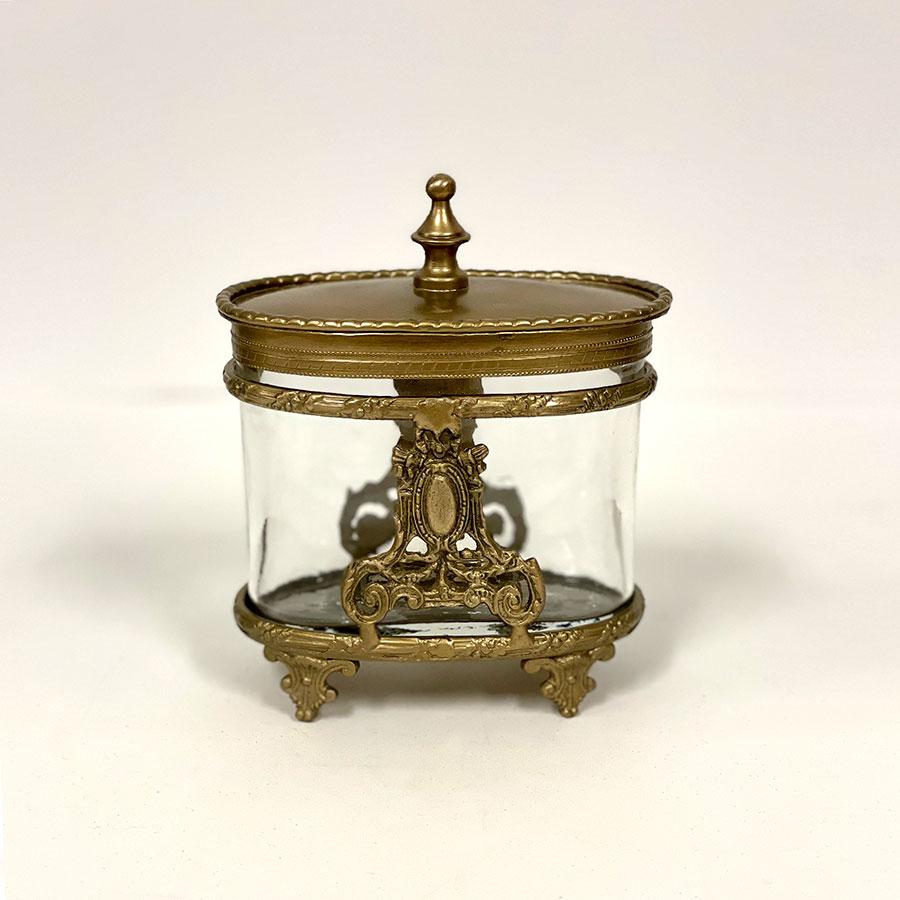 クラシック 小物入れ 真鍮×ガラス ゴールド シルバー 脚付き ガラス瓶