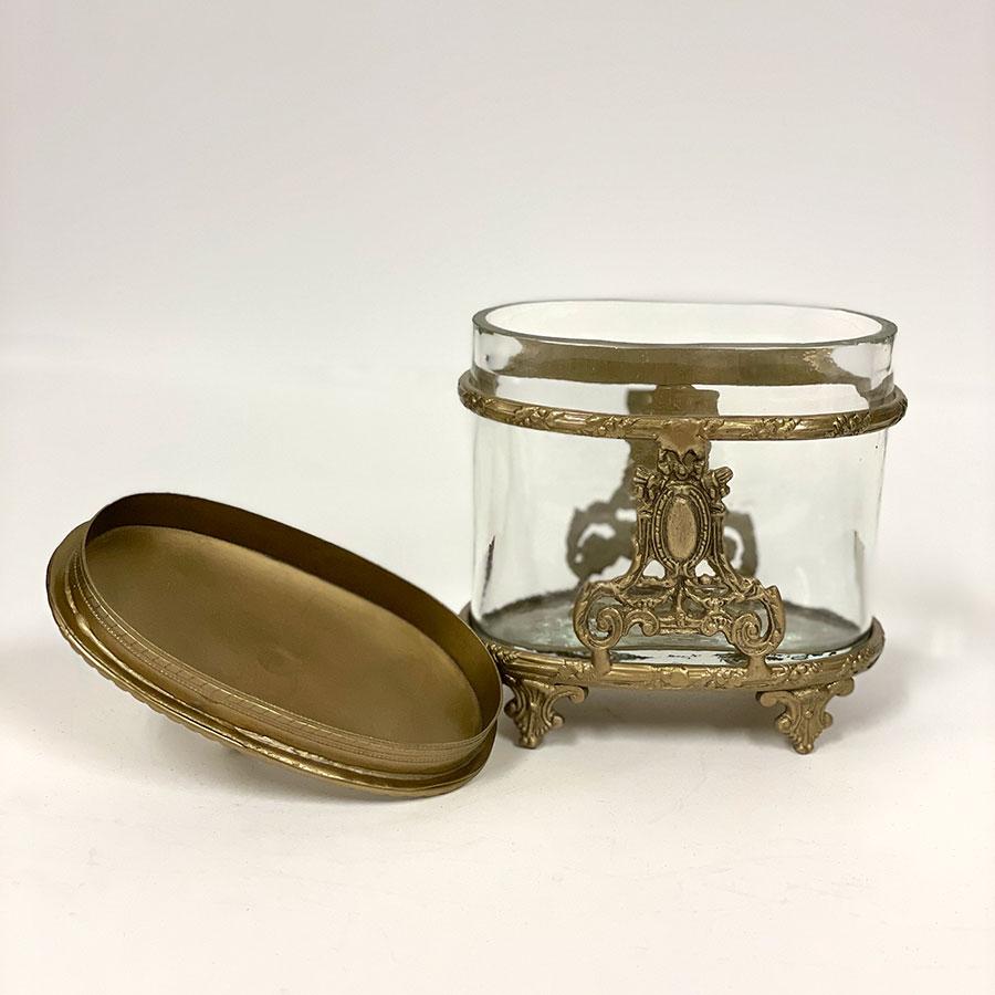 クラシック 小物入れ 真鍮×ガラス ゴールド シルバー 脚付き ガラス瓶