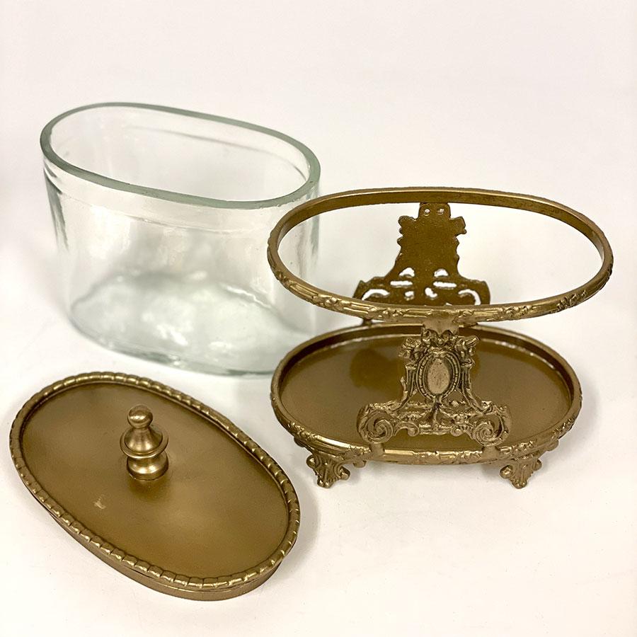 クラシック 小物入れ 真鍮×ガラス ゴールド シルバー 脚付き ガラス瓶