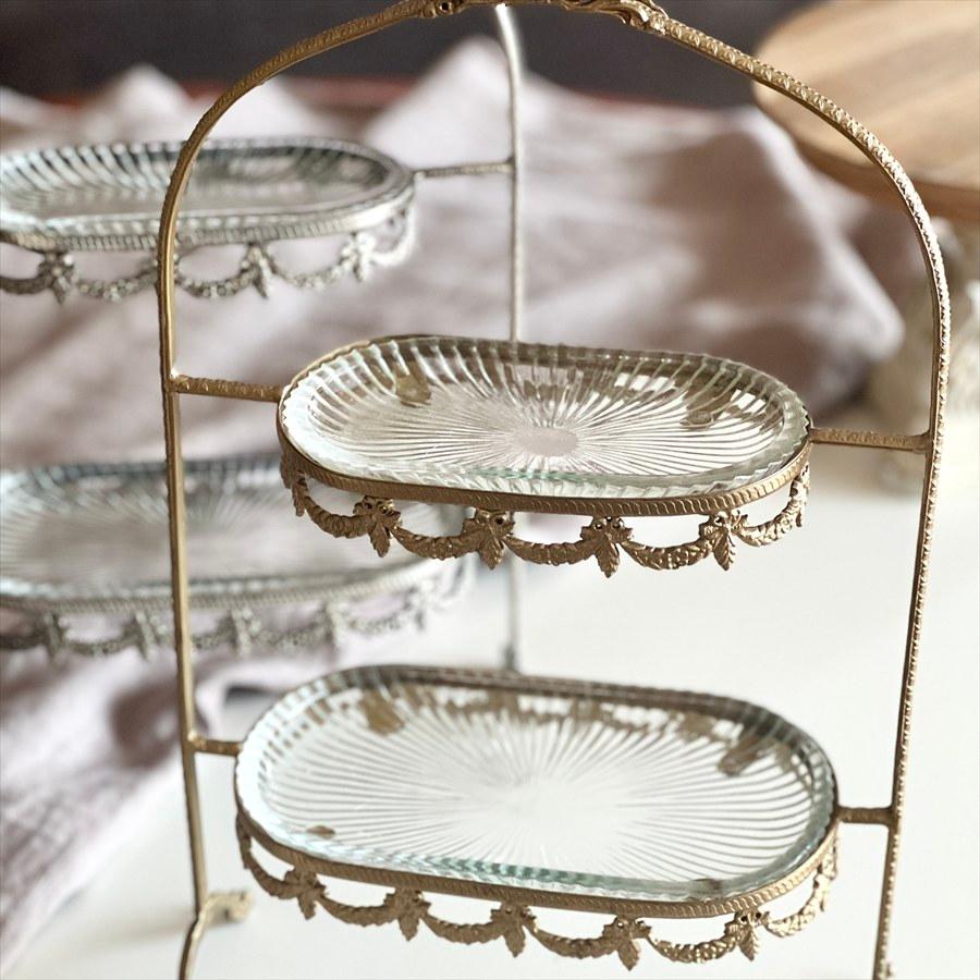 ディスプレイスタンド 2段 ゴールド シルバー 真鍮×ガラス インテリア