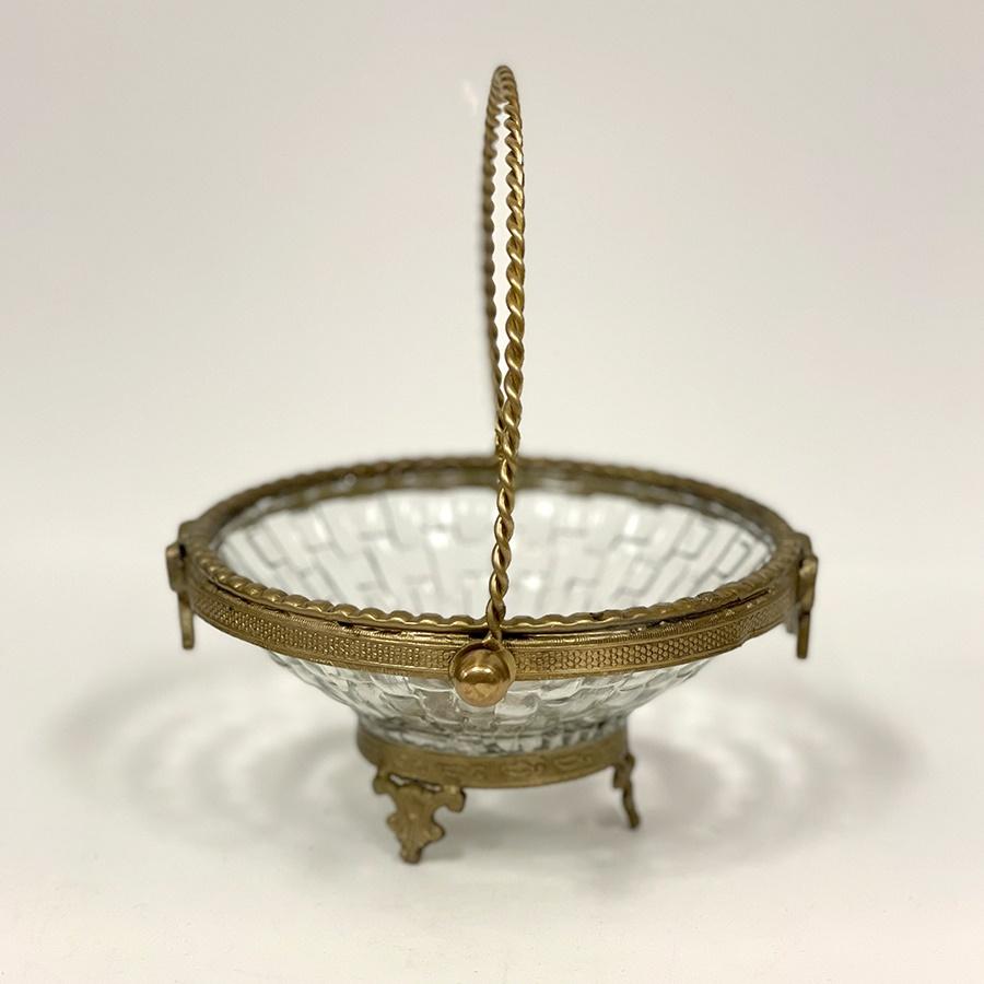 バスケット（取手付き）真鍮×ガラス ゴールド シルバー 小物入れ