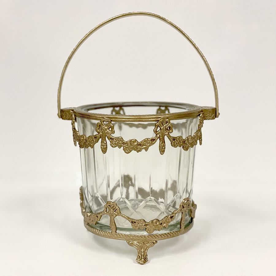 ガラスバスケット 真鍮×ガラス ゴールド シルバー 花瓶 小物入れ