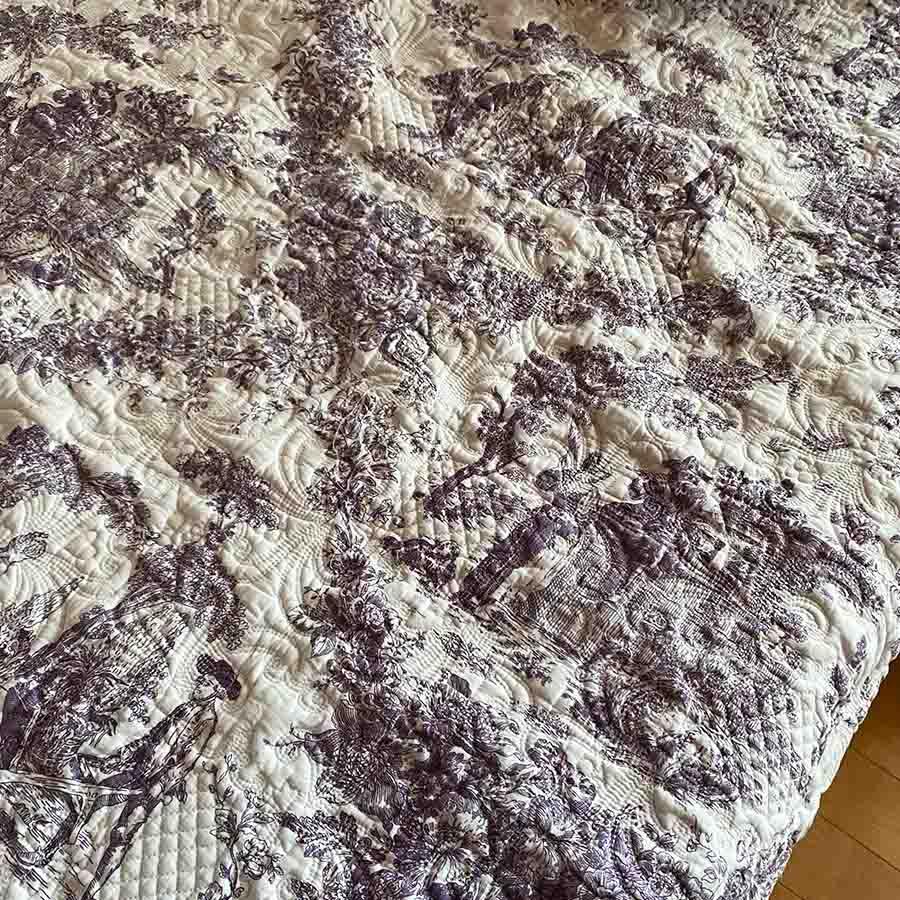 3サイズ展開 トワルドジュイ マルチカバーパープルベージュ 200x250cm 北欧 洗える ベッドカバーおしゃれ 可愛い リバーシブルの画像