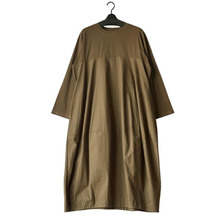 NEW 異素材切り替え コクーンシルエット ロングワンピース レディース 長袖 ロング丈 バルーンワンピース 丸首 体型カバー Bell Pony ベルポニー |  | 02