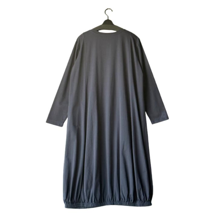 NEW 丸首 異素材ポケット付き ドレープデザイン ロングワンピース レディース 長袖 バルーン風 ワンピース体型カバー Bell Pony ベルポニー |  | 04