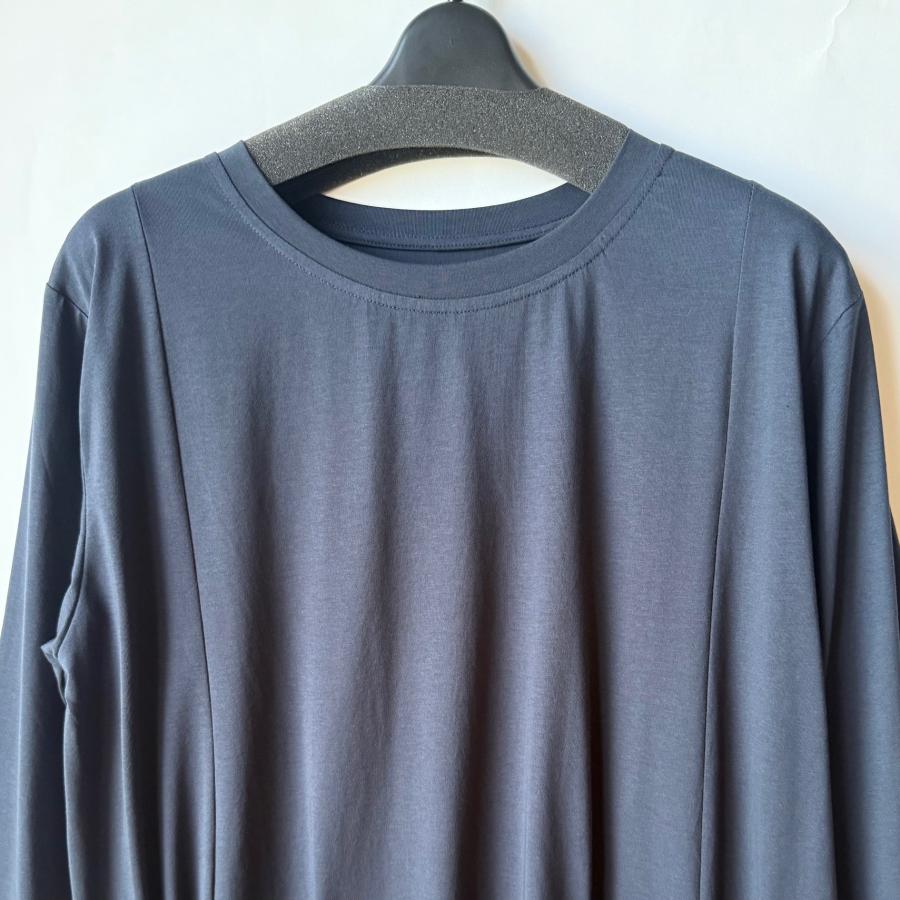 NEW 丸首 異素材ポケット付き ドレープデザイン ロングワンピース レディース 長袖 バルーン風 ワンピース体型カバー Bell Pony ベルポニー |  | 05