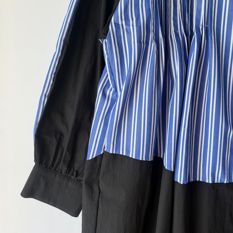 NEW 無地×ストライプ切り替え ロングワンピース レディース 長袖 ロングシャツワンピ 羽織り Aライン バンドカラー Bell Pony ベルポニー |  | 06