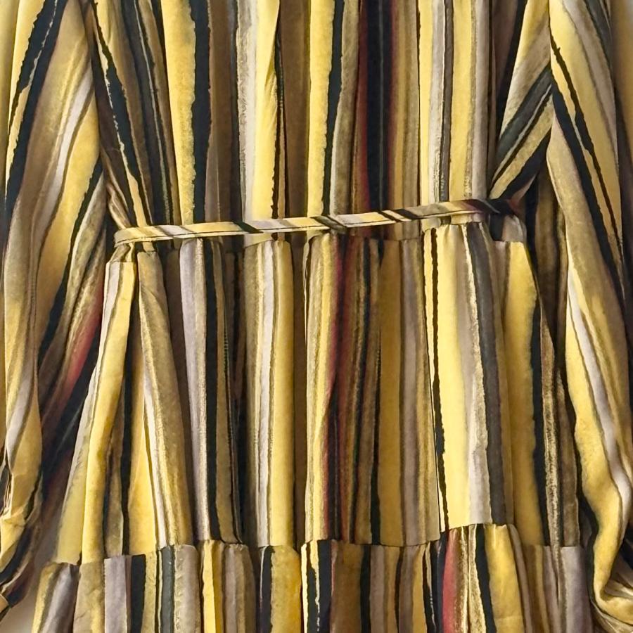 NEW 総柄プリント ワンピース レディース ロングワンピ 長袖 ロング丈 バンドカラー マルチストライプ柄 Aライン 体型カバー Bell Pony ベルポニー |  | 04