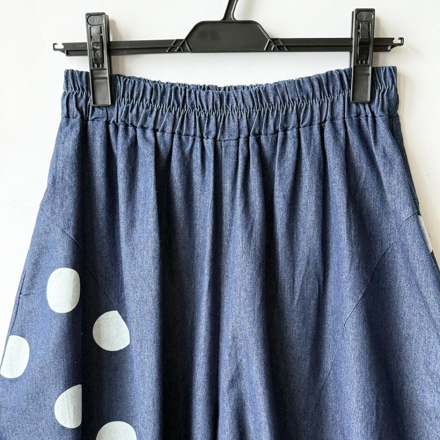 10%OFF / ドット柄 アシンメトリー デニムワイドパンツ ボトムス