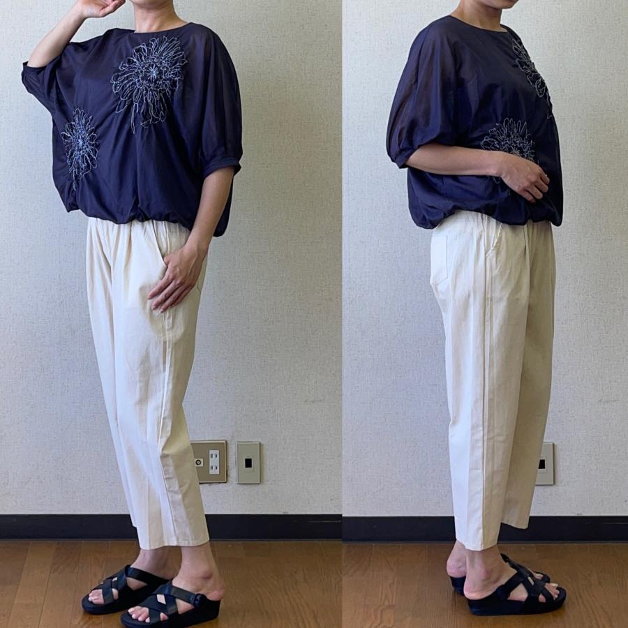 完売 ブラウス レディース トップス 夏 日本製 プルオーバー 5分袖 立体的な刺繍が上品な シャツ ベージュ グレー Yosi Yosi by pj ヨシヨシ バイ |  | 13