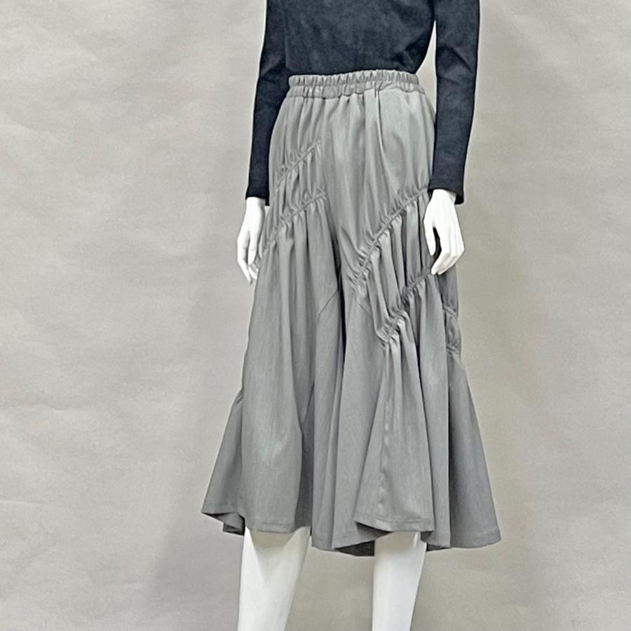 アシンメトリー シャーリング ワイドパンツ ボトムス レディース 秋 冬 フレアパンツ スカンツ おしゃれ Yoshi Yoshi ヨシヨシ |  | 01