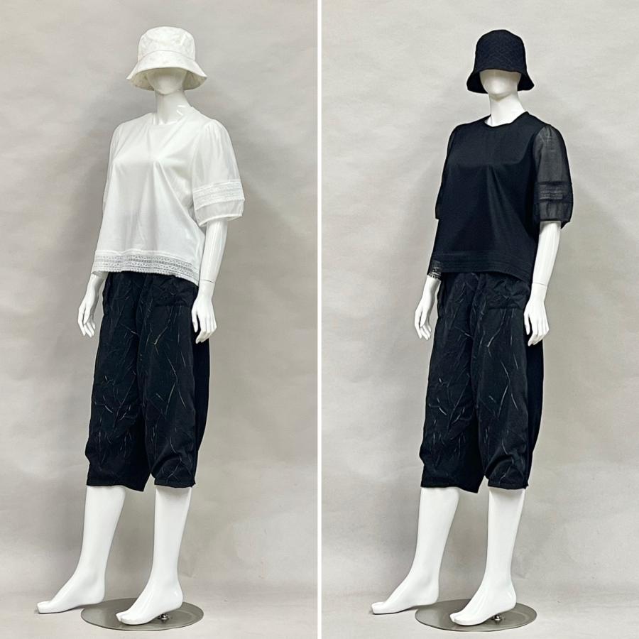 異素材ドッキング ワイドパンツ ボトムス レディース クロップド丈 ロング丈 春 夏 秋 ヨシヨシ　バイ　ピージェイ Yoshi Yoshi by pj |  | 03