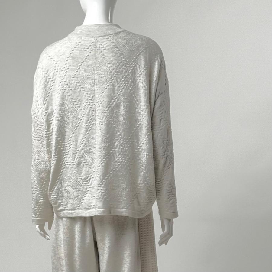 NEW 日本製 異素材切り替え ボックスシルエット プルオーバー レディース トップス ニット 長袖 ハイネック 刺し子風 Yoshi Yoshi by pj ヨシヨシ |  | 03