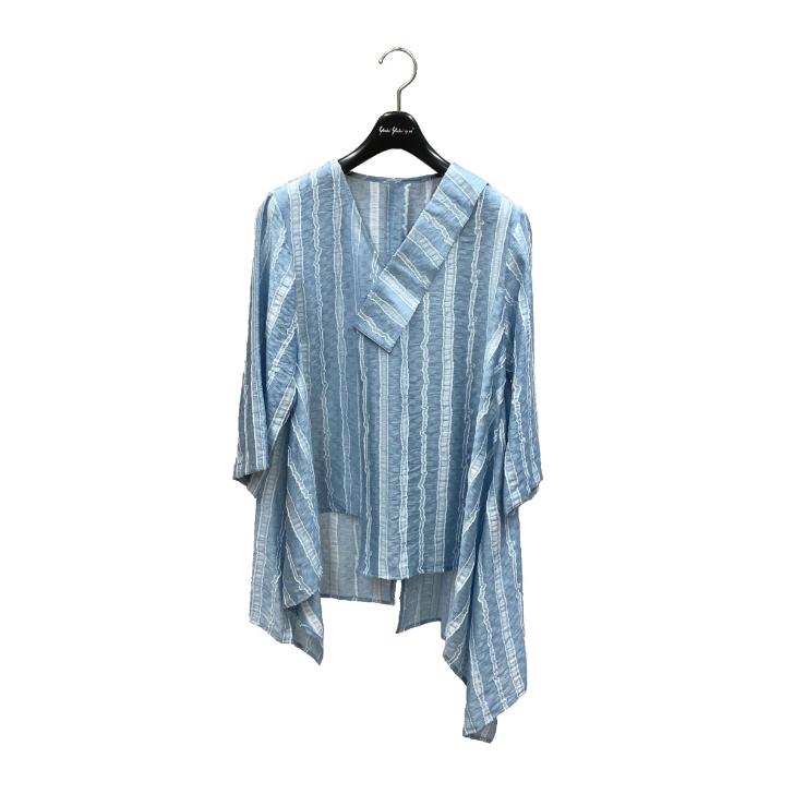 ランダムストライプ ジャガード Vネック シャツ 半袖 レディース トップス 春 夏 ヨシヨシ Yoshi Yoshi by pj |  | 13