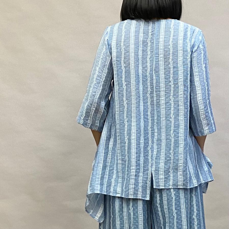 ランダムストライプ ジャガード Vネック シャツ 半袖 レディース トップス 春 夏 ヨシヨシ Yoshi Yoshi by pj |  | 09