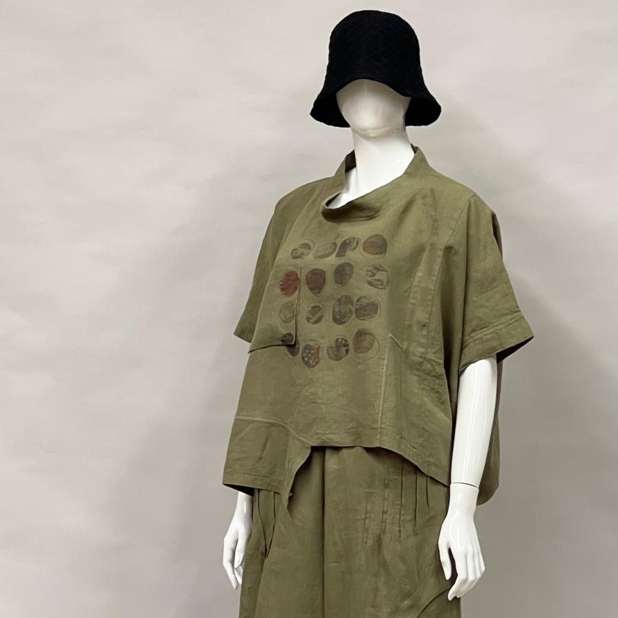 アシンメトリー デザインプルオーバー トップス レディース シャツ ブラウス 夏 麻 リネン オーバーサイズ ドット ヨシヨシ Yoshi Yoshi by pj |  | 03