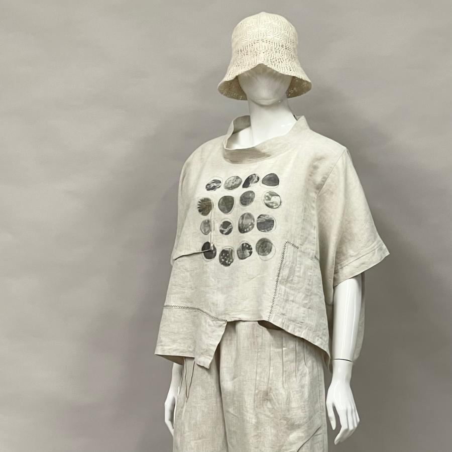 アシンメトリー デザインプルオーバー トップス レディース シャツ ブラウス 夏 麻 リネン オーバーサイズ ドット ヨシヨシ Yoshi Yoshi by pj |  | 01