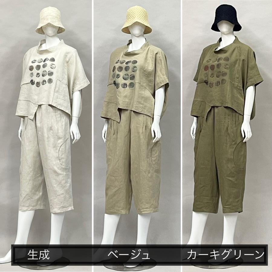 アシンメトリー デザインプルオーバー トップス レディース シャツ ブラウス 夏 麻 リネン オーバーサイズ ドット ヨシヨシ Yoshi Yoshi by pj |  | 04