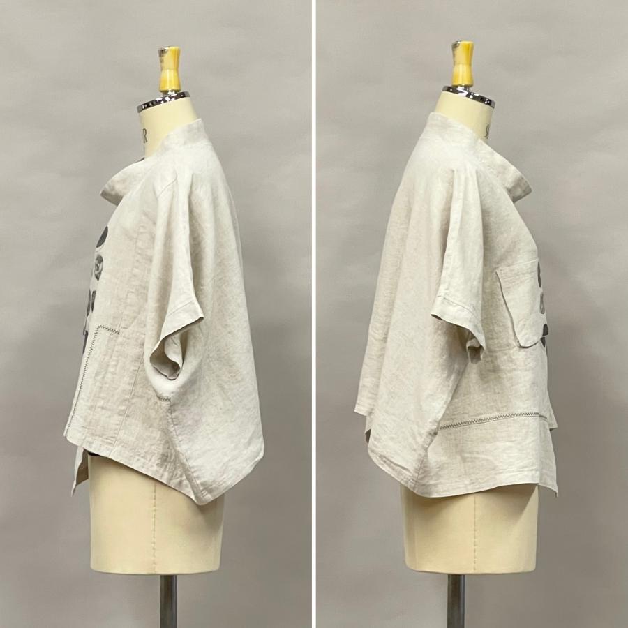 アシンメトリー デザインプルオーバー トップス レディース シャツ ブラウス 夏 麻 リネン オーバーサイズ ドット ヨシヨシ Yoshi Yoshi by pj |  | 06