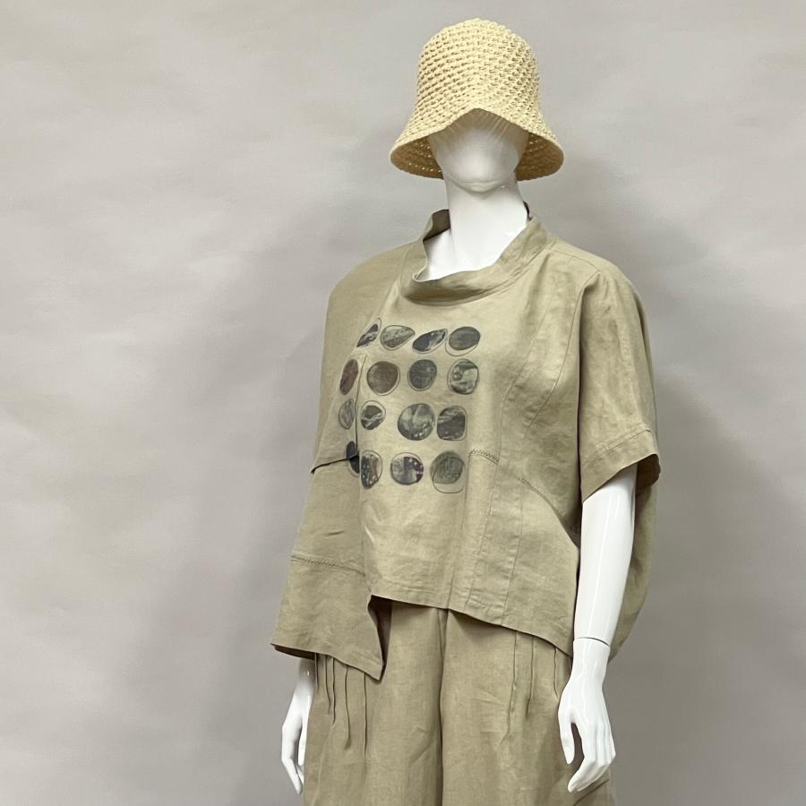 アシンメトリー デザインプルオーバー トップス レディース シャツ ブラウス 夏 麻 リネン オーバーサイズ ドット ヨシヨシ Yoshi Yoshi by pj |  | 02