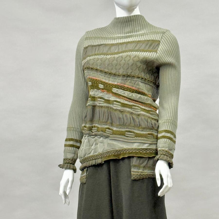 SALE 54%OFF ジャガード×シフォン切り替え ニットプルオーバー レディース トップス ボトルネック 長袖 秋 冬 セーター 日本製 ヨシヨシ Yoshi Yoshi by pj |  | 02