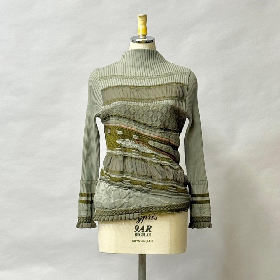 SALE 54%OFF ジャガード×シフォン切り替え ニットプルオーバー レディース トップス ボトルネック 長袖 秋 冬 セーター 日本製 ヨシヨシ Yoshi Yoshi by pj |  | 12