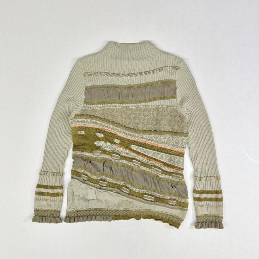 SALE 54%OFF ジャガード×シフォン切り替え ニットプルオーバー レディース トップス ボトルネック 長袖 秋 冬 セーター 日本製 ヨシヨシ Yoshi Yoshi by pj |  | 14