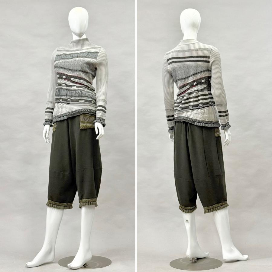 SALE 54%OFF ジャガード×シフォン切り替え ニットプルオーバー レディース トップス ボトルネック 長袖 秋 冬 セーター 日本製 ヨシヨシ Yoshi Yoshi by pj |  | 03