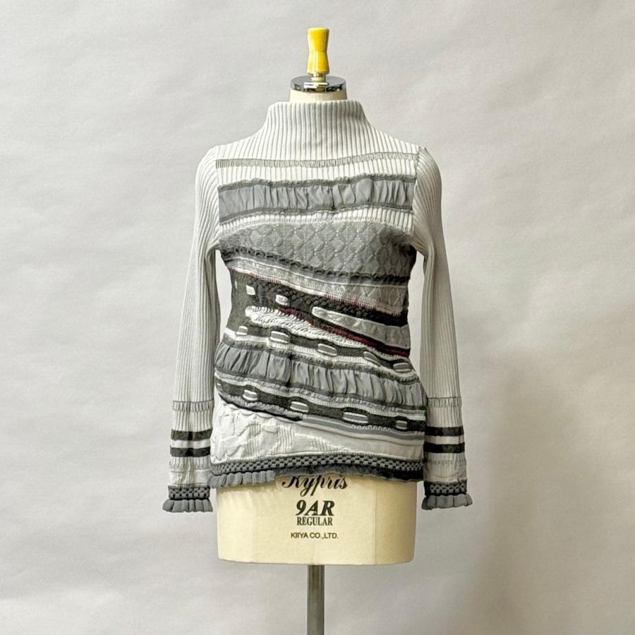 SALE 54%OFF ジャガード×シフォン切り替え ニットプルオーバー レディース トップス ボトルネック 長袖 秋 冬 セーター 日本製 ヨシヨシ Yoshi Yoshi by pj |  | 04