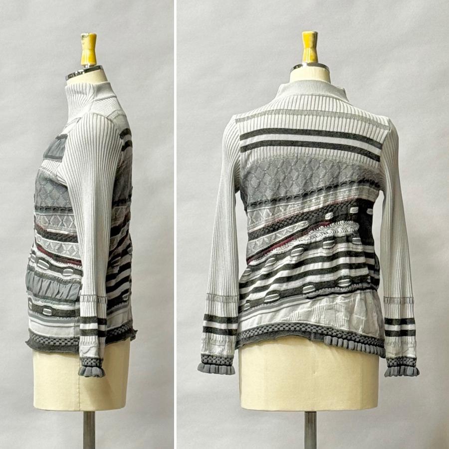 SALE 54%OFF ジャガード×シフォン切り替え ニットプルオーバー レディース トップス ボトルネック 長袖 秋 冬 セーター 日本製 ヨシヨシ Yoshi Yoshi by pj |  | 05