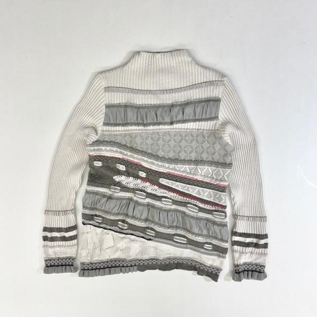 SALE 54%OFF ジャガード×シフォン切り替え ニットプルオーバー レディース トップス ボトルネック 長袖 秋 冬 セーター 日本製 ヨシヨシ Yoshi Yoshi by pj |  | 06