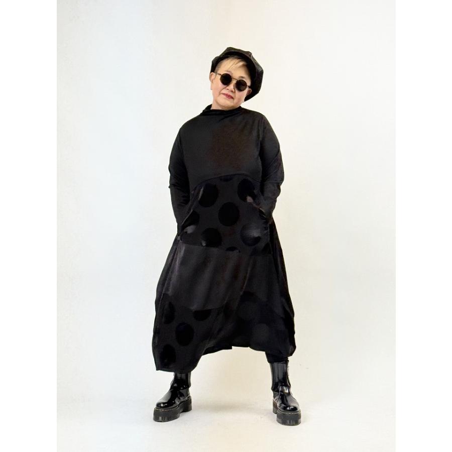 50％オフ 異素材切替 Aライン ボトルネック ロングワンピース 