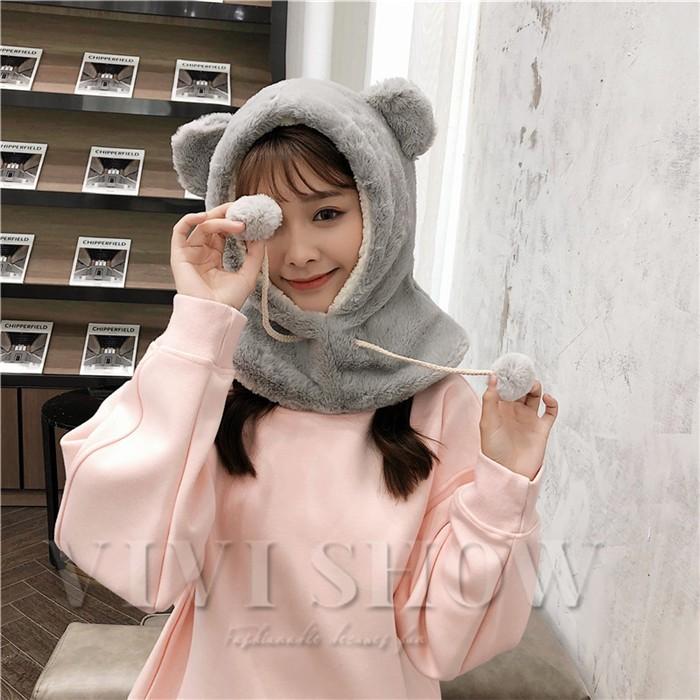 マフラー付きふわもこ帽子 マフラー帽子一体化 可愛い アニマル帽子