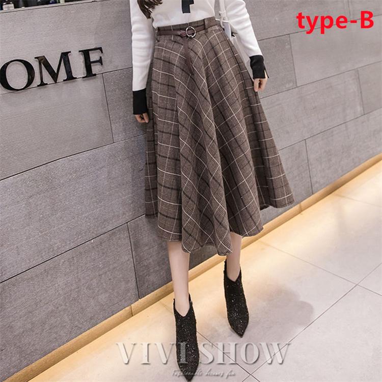スカート ロング丈 秋冬 レトロ チェック柄 フレアスカート レディース
