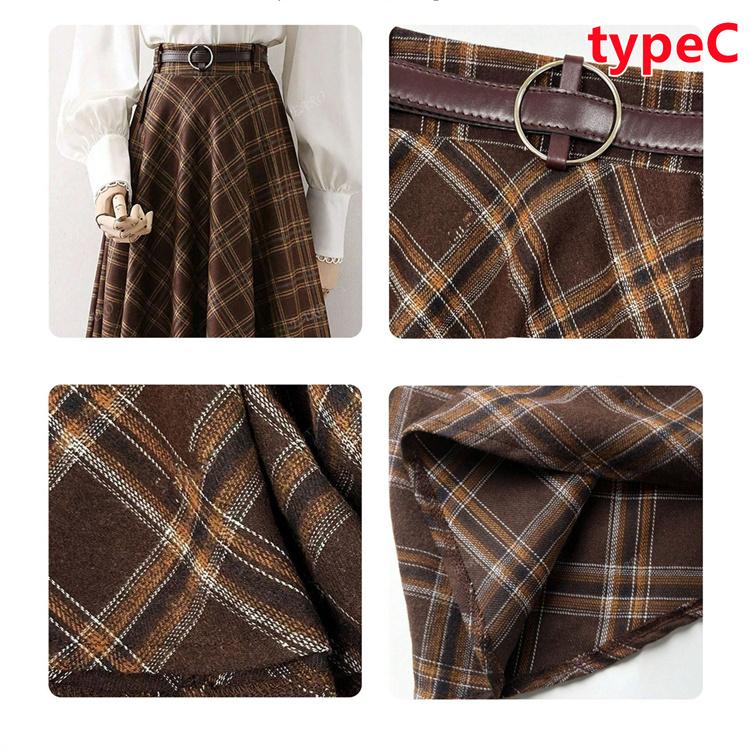 スカート ロング丈 秋冬 レトロ チェック柄 フレアスカート レディース