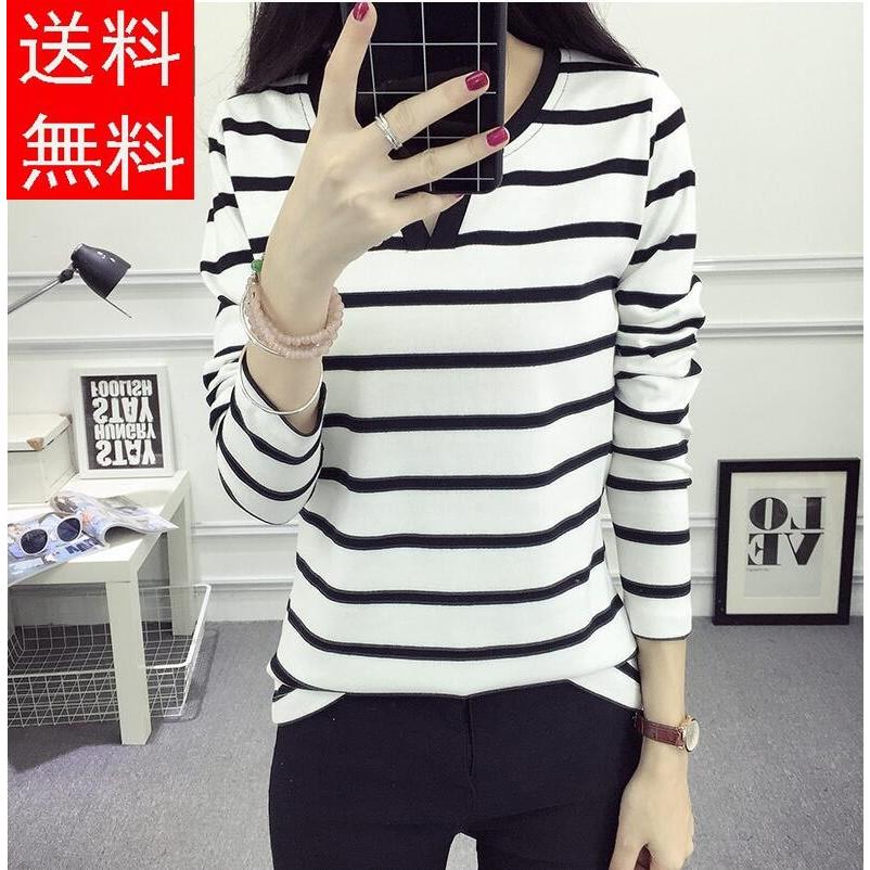 カットソー Tシャツ 長袖 レディース トップス ボーダー柄 ボーダーT