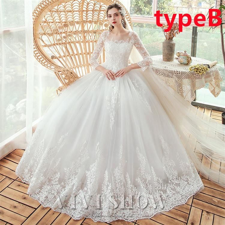 ウェディングドレス ロングドレス パニエ付き 可愛いレース 着痩せ