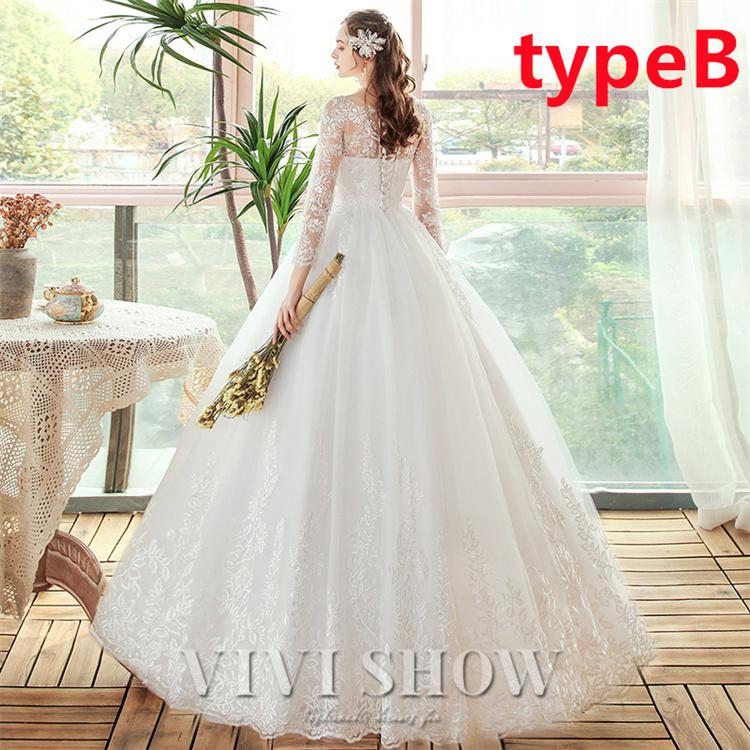 ウェディングドレス ロングドレス パニエ付き 可愛いレース 着痩せ