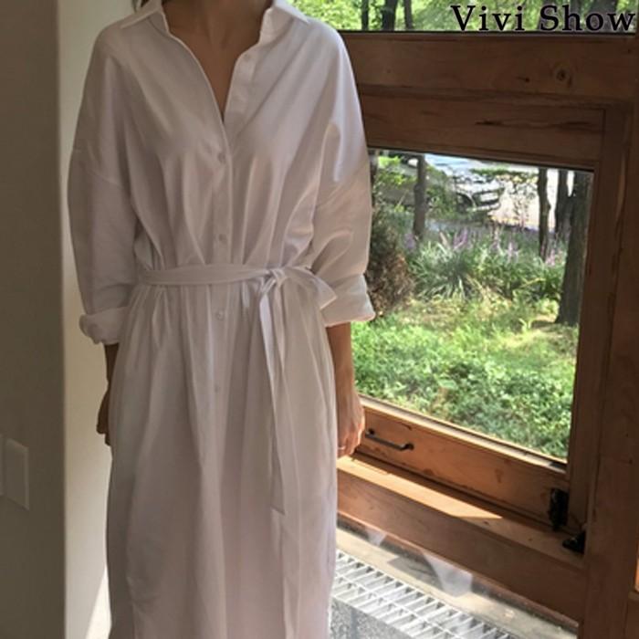 ワンピース レディース マキシワンピース 夏 長袖 vネック シャツ