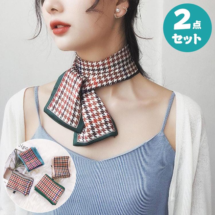 2点セット スカーフ レディース 千鳥柄 バンダナ ヘアリボン リボン