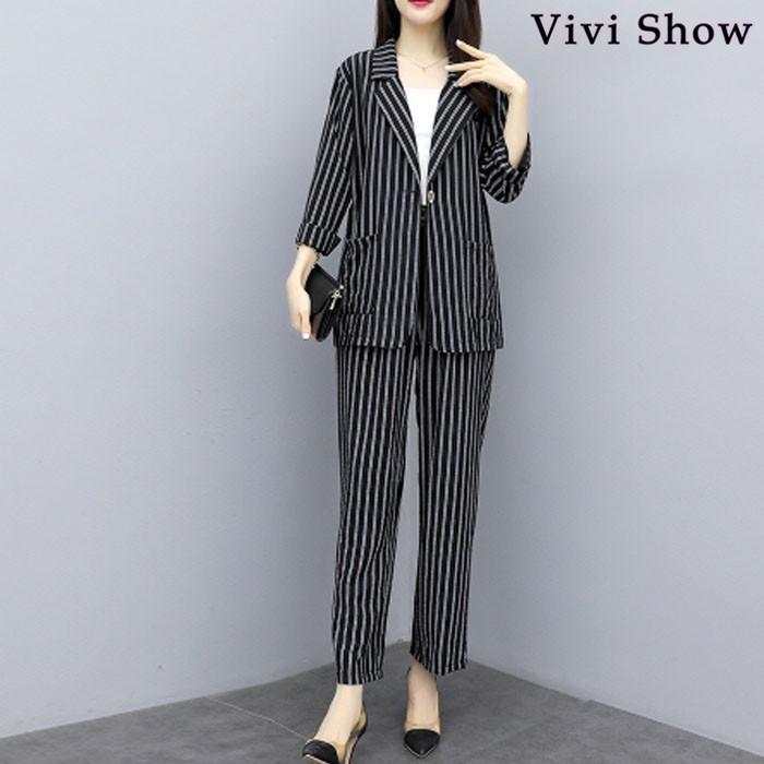 【新品同様】23区 パンツスーツ上下セットアップ38(M) ストライプジャケット セットアップ ジャケット ワイドパンツ レディース パンツスーツ