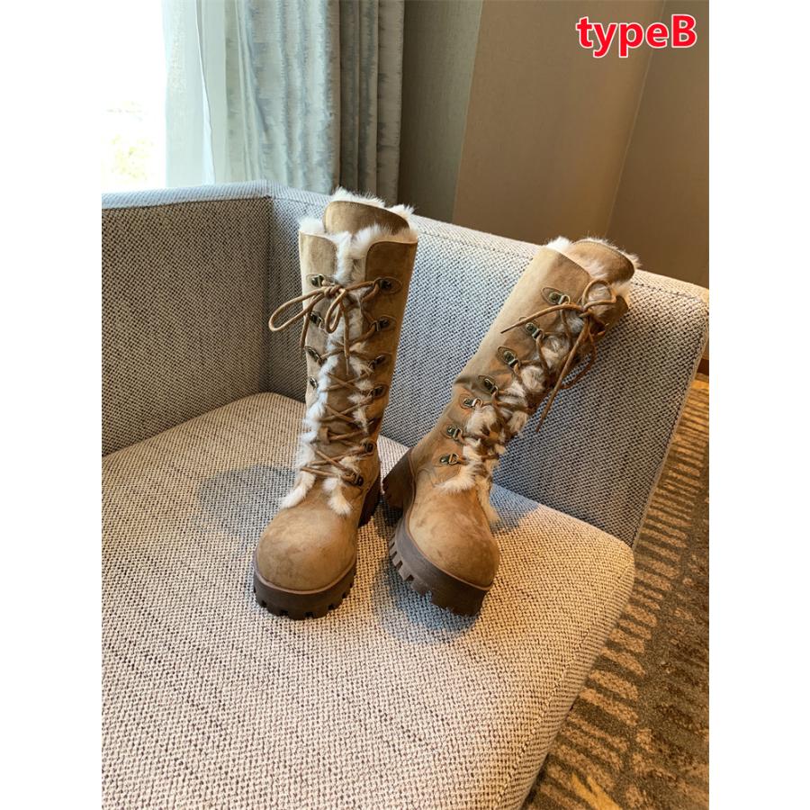 裏ボアロングブーツ レディース ムートンブーツ スエード調 ローヒール