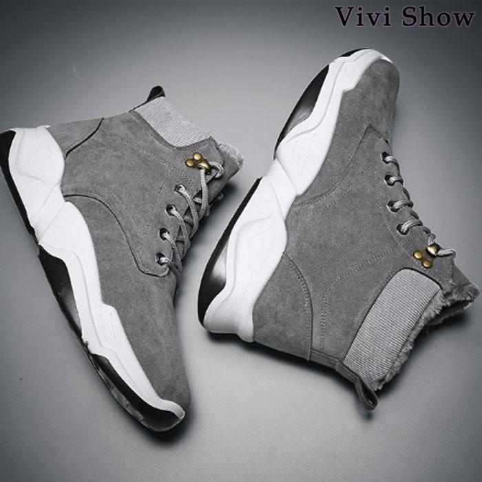 2020秋冬新作 スニーカー メンズ ハイカット 裏起毛 裏ボア付き レース