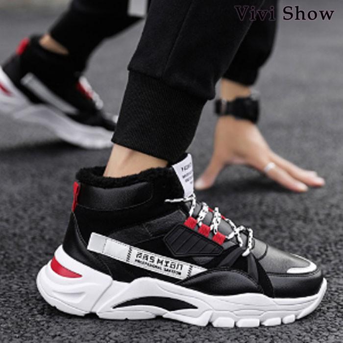 2020秋冬新作 スニーカー メンズ ハイカット 裏起毛 裏ボア付き レース