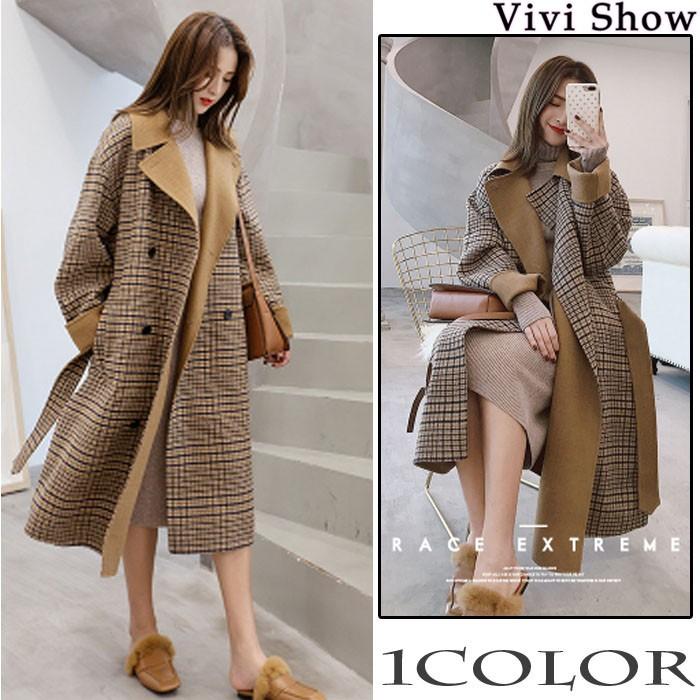 チェスターコート レディース 秋冬 ロング丈 チェック柄 ラシャコート