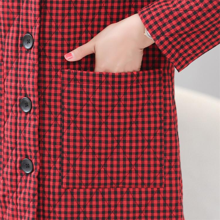 レディース チェック柄 キルティングロングコートフード付き ロング