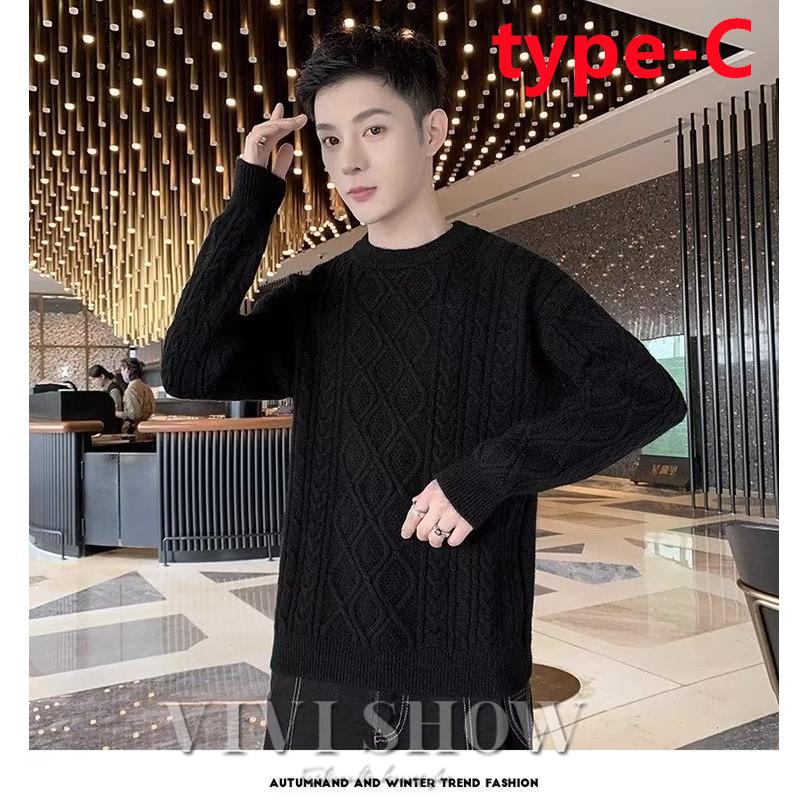 ニット セーター メンズ トップス 編みニット クールネック 長袖 無地
