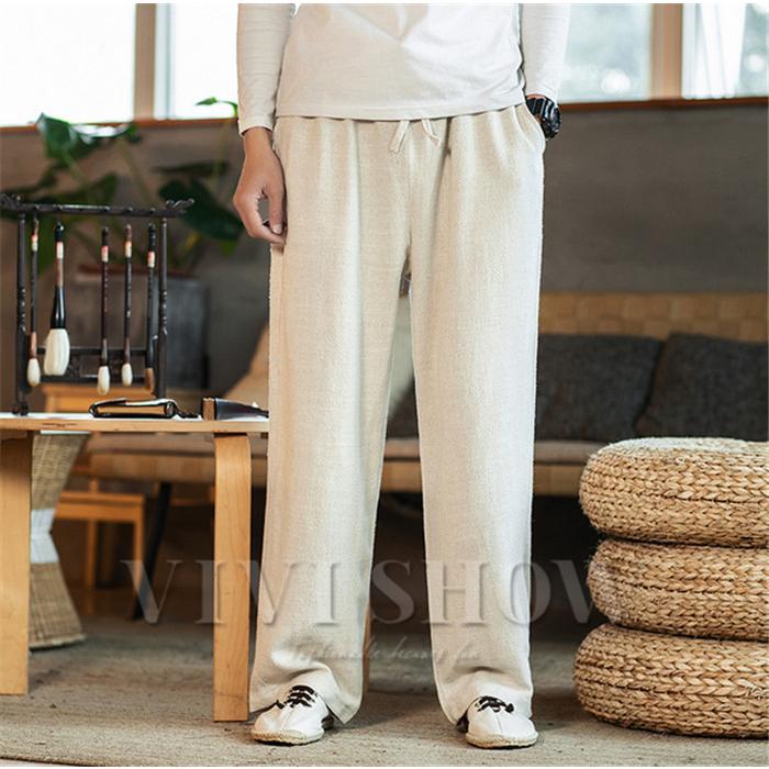 リネンパンツ メンズパンツ アジア風 ストレートパンツ ゆったり