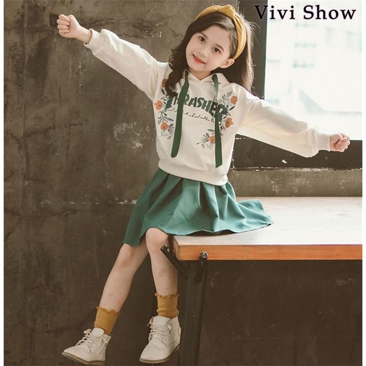 子供服 2点セット 春秋 パーカー+スカート 長袖 リボン セットアップ 