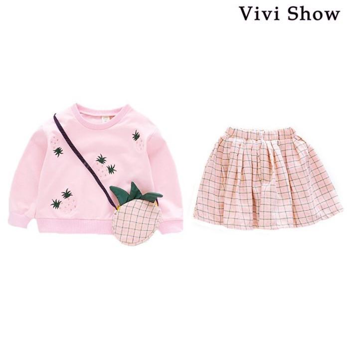 子供服 2点セット トップス+スカート パイナップル柄 長袖 スカート